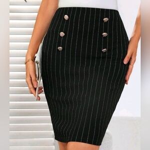 Elegant Black Pinstripe Pencil Skirt